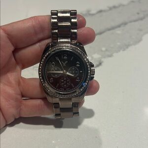 Silver Chronograph Watch with Black Dial